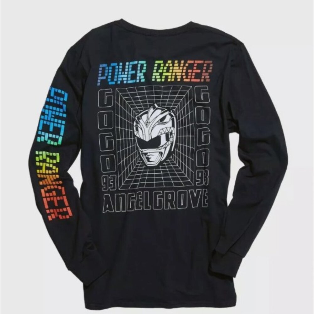 Power Rangers Helmet Black Long Sleeve T-Shirt Men Size Medium NWT